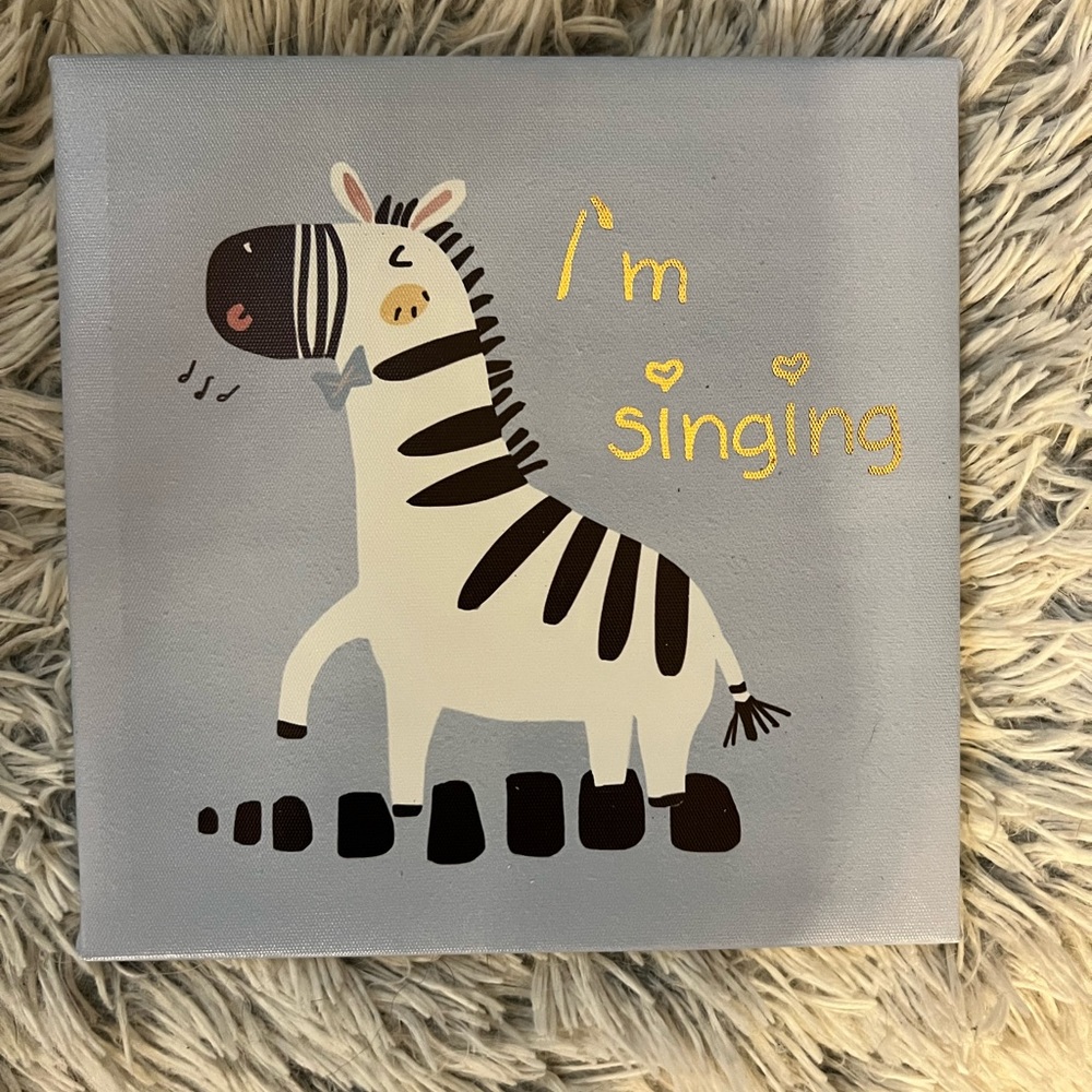 New 8 1/2 x 8 1/2 Zebra Wall Canvas with a hook on the back for hanging
